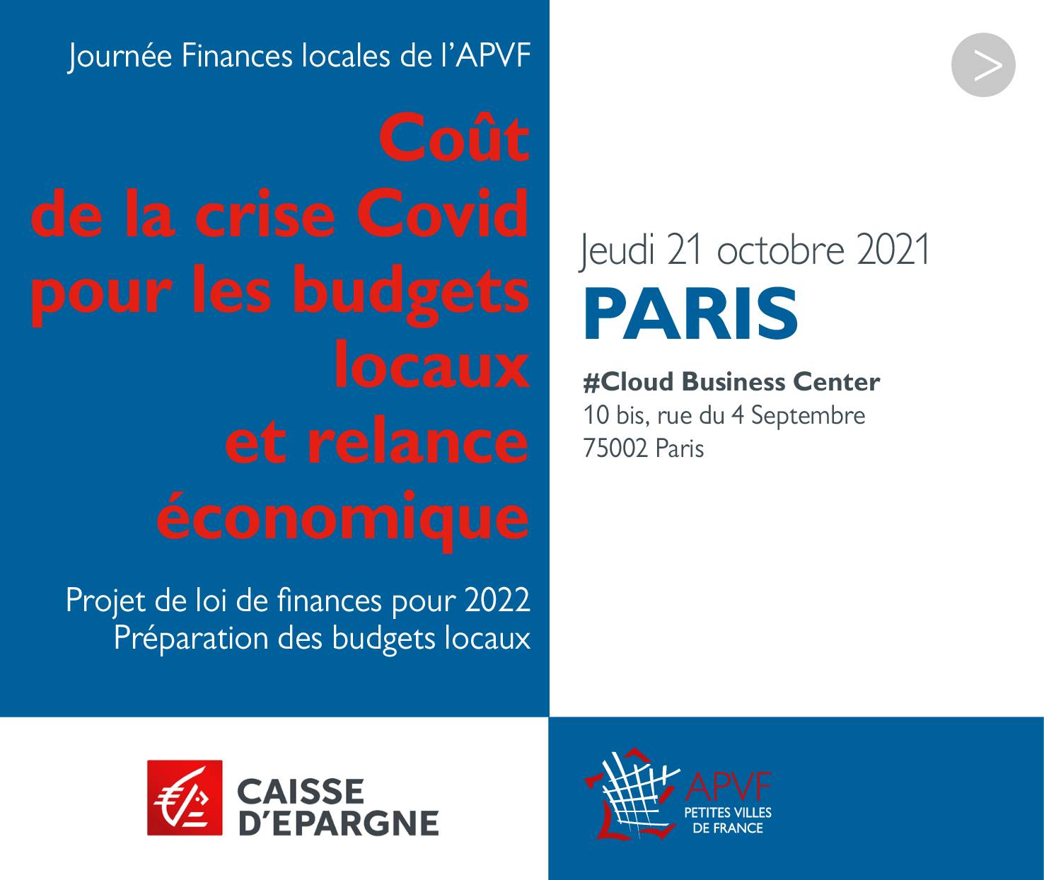 SAVE THE DATE 21 octobre - Journée des finances publiques : "Coût de la crise Covid pour les budgets et relance économique"